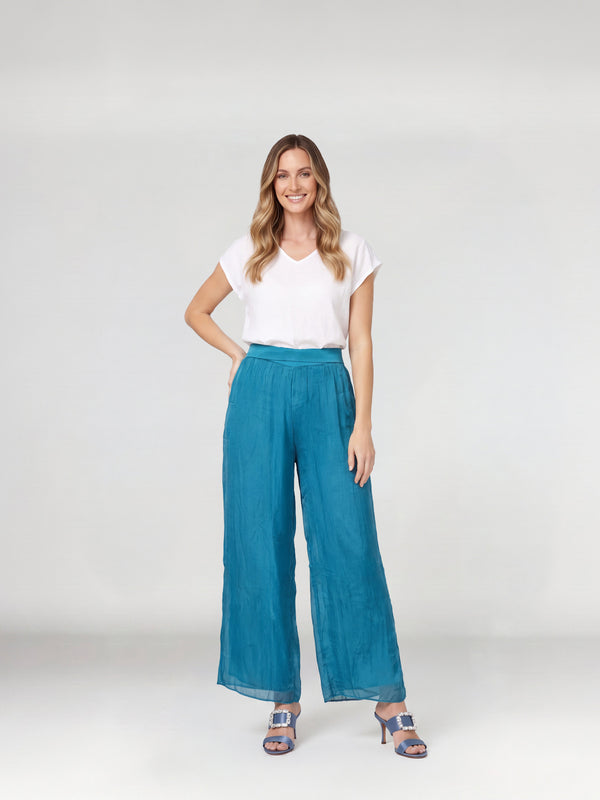 Pantalón Mujer Beatriz Largo Tiro Alto Petróleo Lineatre