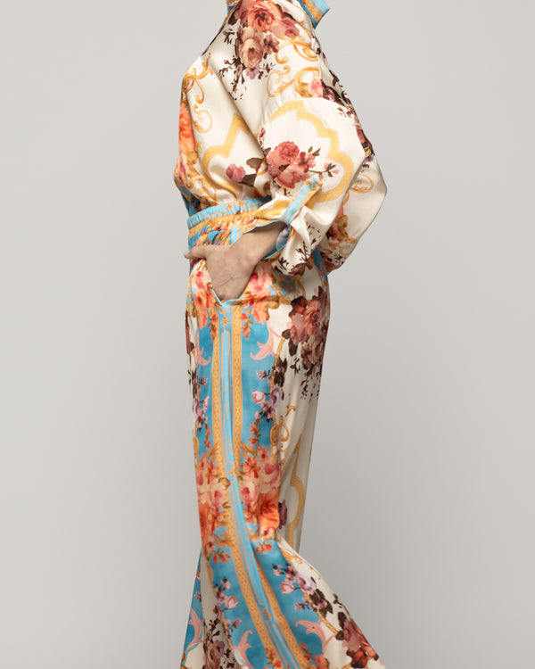 Pantalón Mujer Brenna Satinado Estampado Barroco Celeste Lineatre