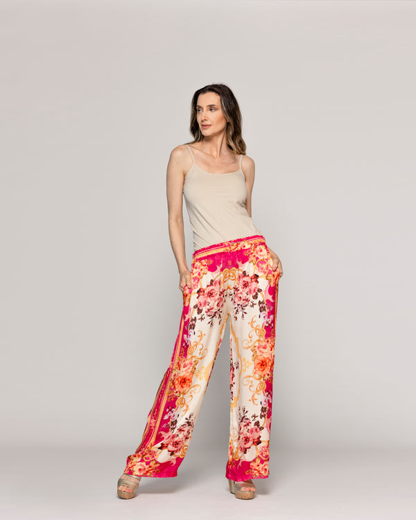 Pantalón Mujer Brenna Satinado Estampado Barroco Fucsia Lineatre