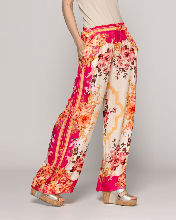 Pantalón Mujer Brenna Satinado Estampado Barroco Fucsia Lineatre
