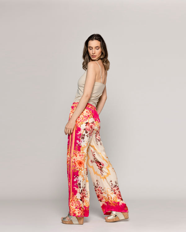 Pantalón Mujer Brenna Satinado Estampado Barroco Fucsia Lineatre