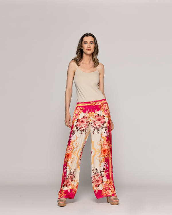 Pantalón Mujer Brenna Satinado Estampado Barroco Fucsia Lineatre