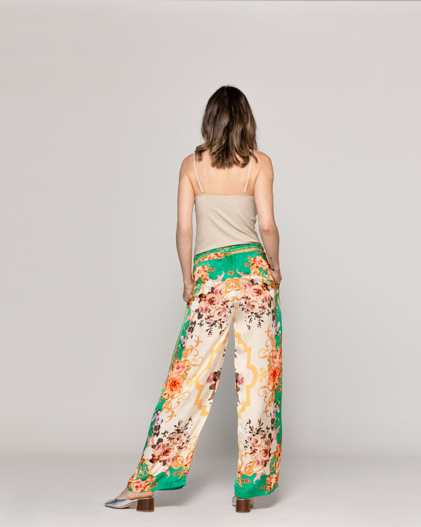 Pantalón Mujer Brenna Satinado Estampado Barroco Verde Lineatre