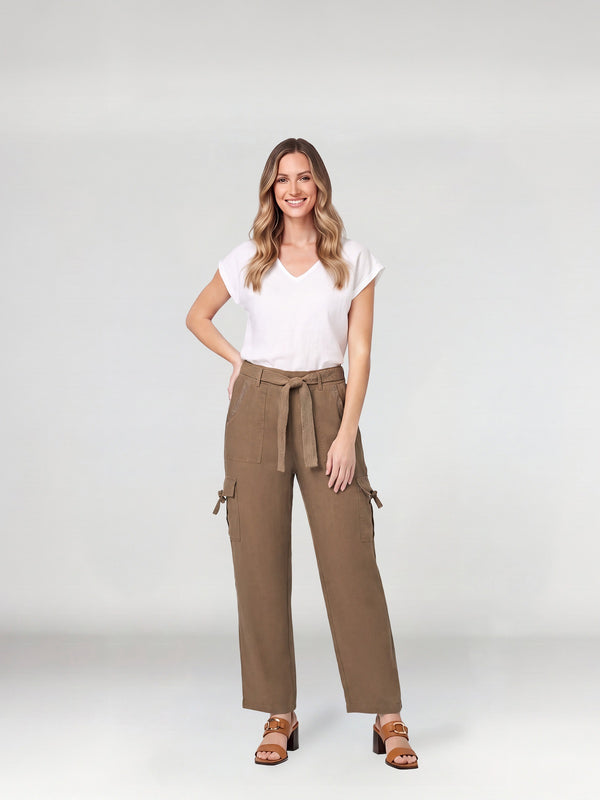 Pantalón Mujer Magdalena Largo Tiro Alto Tabaco Lineatre