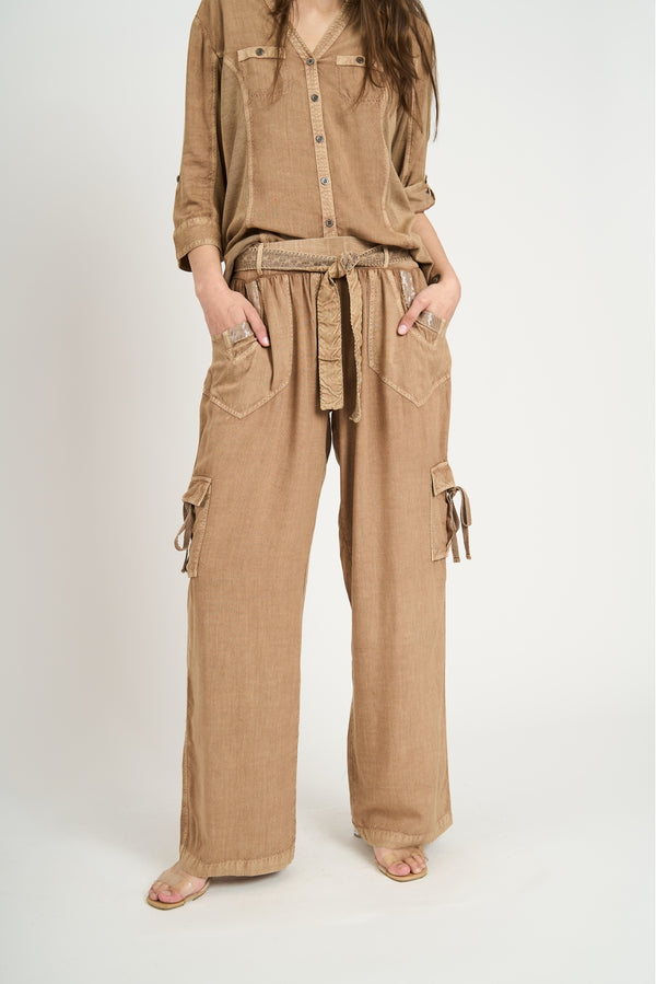 Pantalón Mujer Magdalena Largo Tiro Alto Tabaco Lineatre
