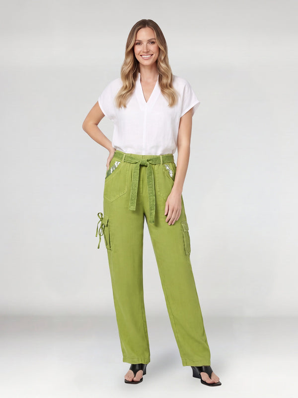 Pantalón Mujer Magdalena Largo Tiro Alto Verde Lineatre