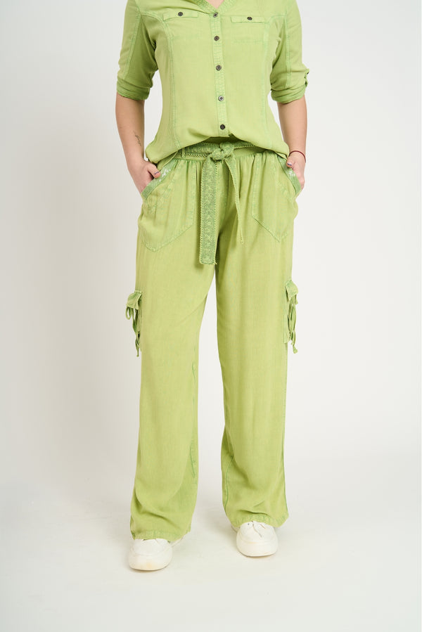 Pantalón Mujer Magdalena Largo Tiro Alto Verde Lineatre