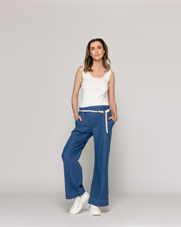 Pantalón Mujer Pascuala Con Cinturón Azul Lineatre