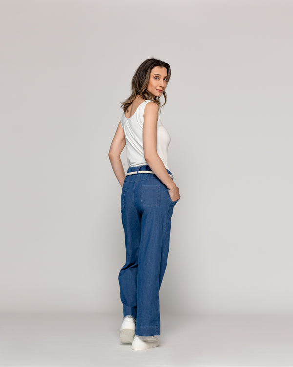 Pantalón Mujer Pascuala Con Cinturón Azul Lineatre