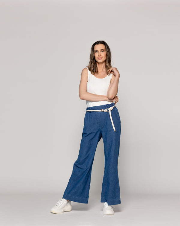Pantalón Mujer Pascuala Con Cinturón Azul Lineatre