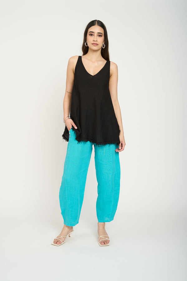 Top Mujer Clara Lino Negro Lineatre