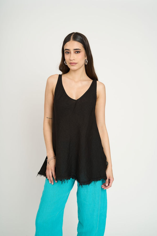 Top Mujer Clara Lino Negro Lineatre