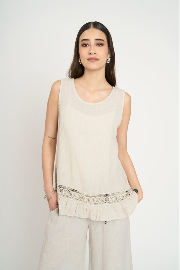 Top Mujer Graziella Cuello redondo Beige Lineatre