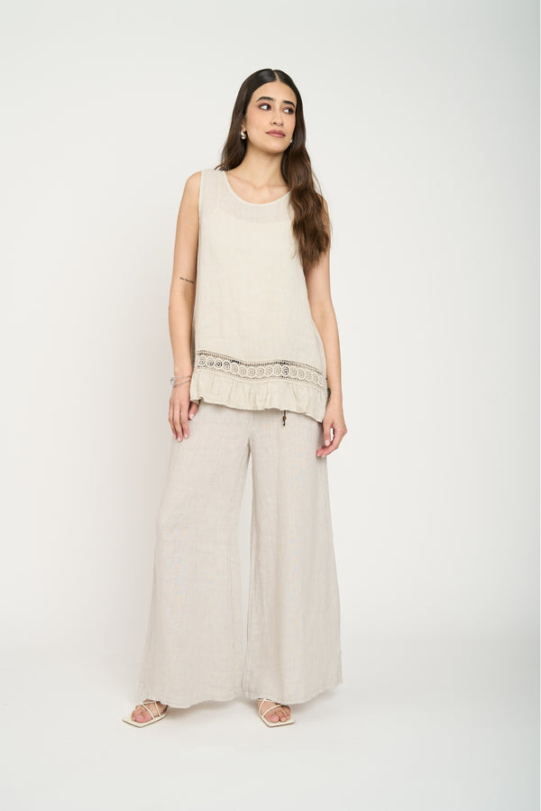 Pantalón Mujer Rosario Largo Tiro Alto Beige Lineatre