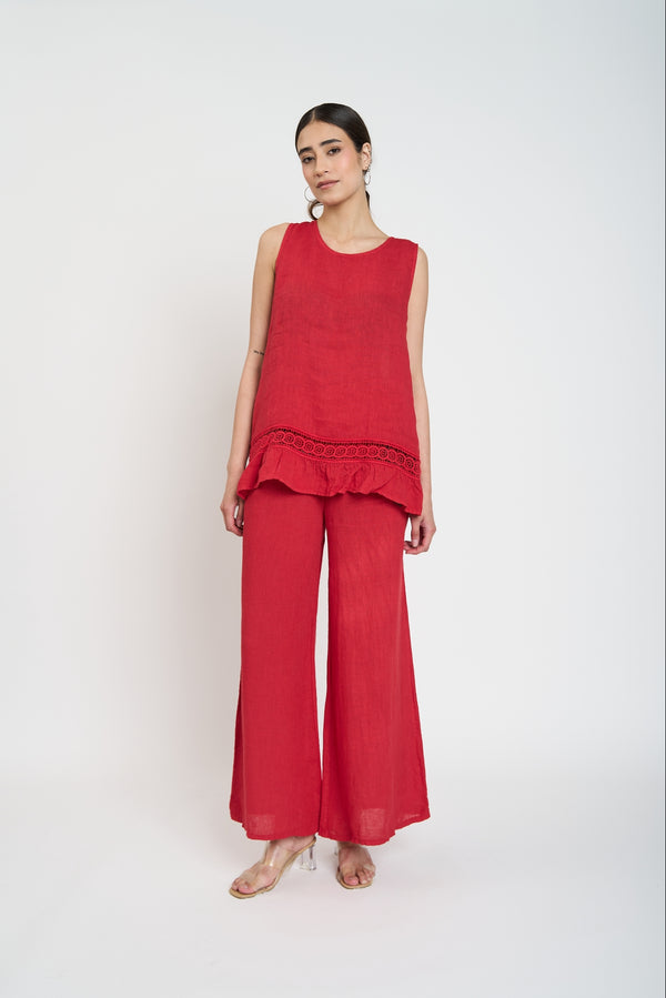Pantalón Mujer Rosario Largo Tiro Alto Rojo Lineatre