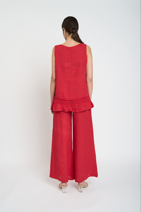 Pantalón Mujer Rosario Largo Tiro Alto Rojo Lineatre