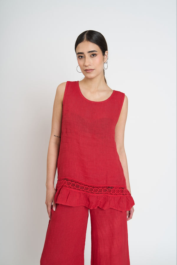 Top Mujer Graziella Cuello redondo Rojo Lineatre