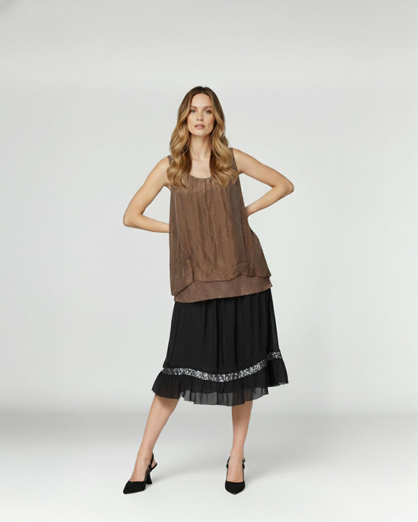 Top Mujer Orsola Relaxed fit Cuello en U Tirantes Moka Lineatre