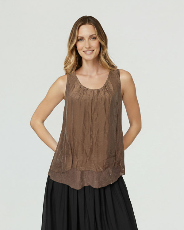 Top Mujer Orsola Relaxed fit Cuello en U Tirantes Moka Lineatre