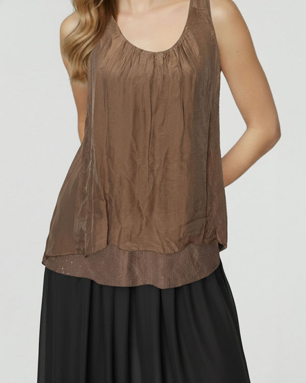 Top Mujer Orsola Relaxed fit Cuello en U Tirantes Moka Lineatre