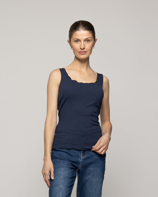 Top Mujer Básico Tommasa Acanalado Sin Mangas Azul Lineatre