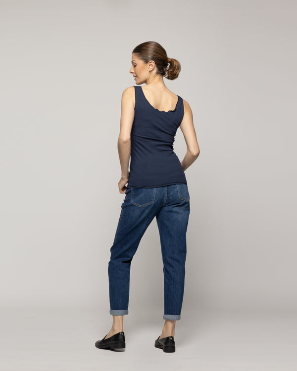 Top Mujer Básico Tommasa Acanalado Sin Mangas Azul Lineatre