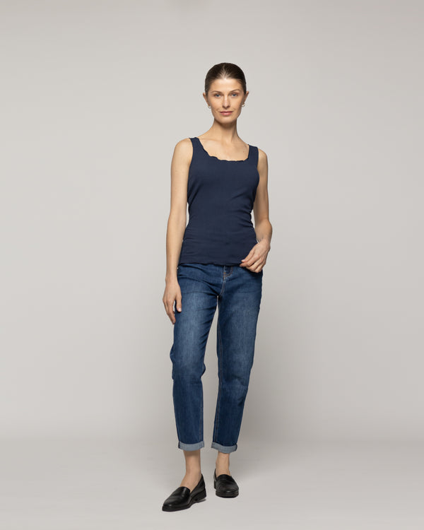 Top Mujer Básico Tommasa Acanalado Sin Mangas Azul Lineatre