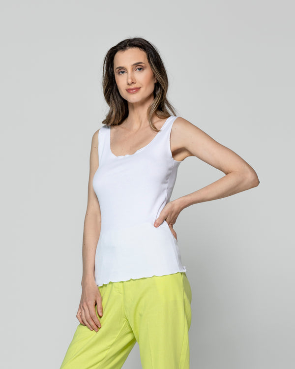 Top Mujer Básico Tommasa Acanalado Sin Mangas Blanco Lineatre