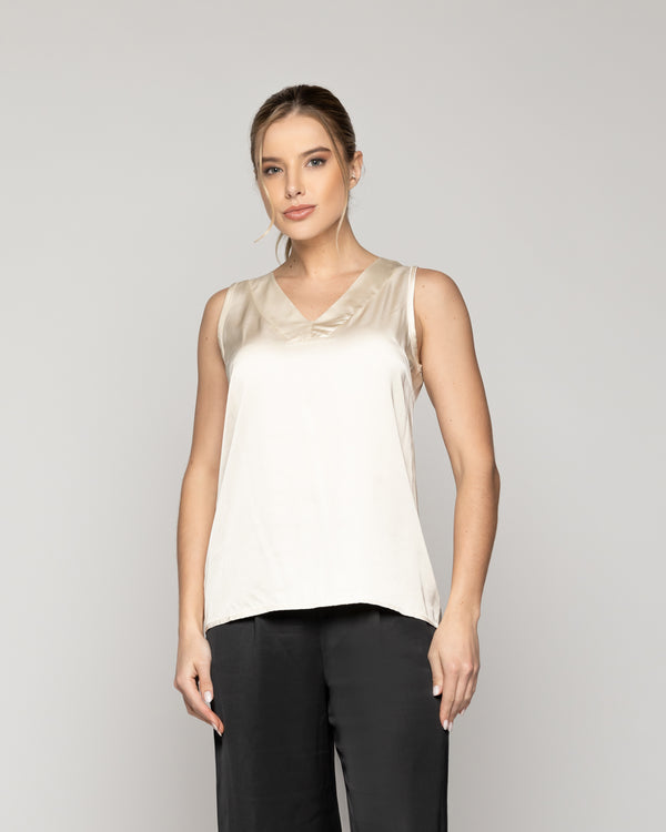 Top Mujer Tatiana Satinado Escote V Blanco Crudo Lineatre