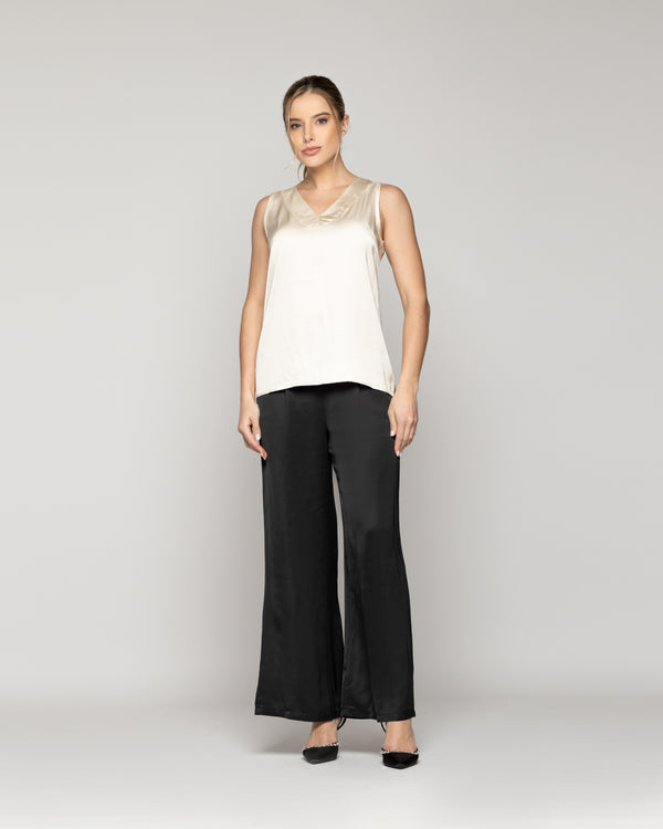 Top Mujer Tatiana Satinado Escote V Blanco Crudo Lineatre