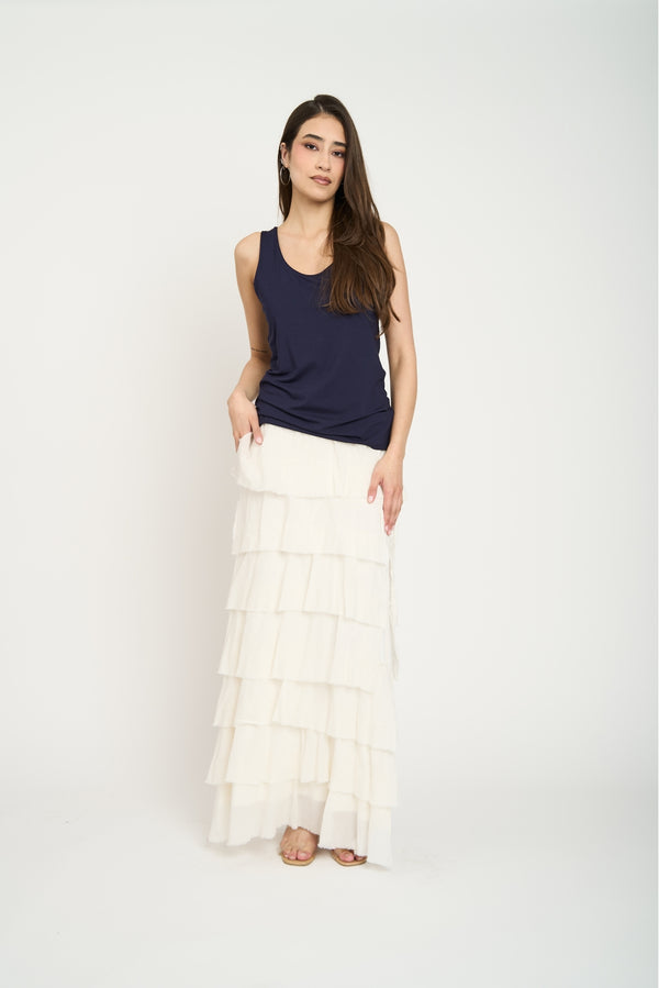 Falda Larga de Volantes Escalonados Crudo