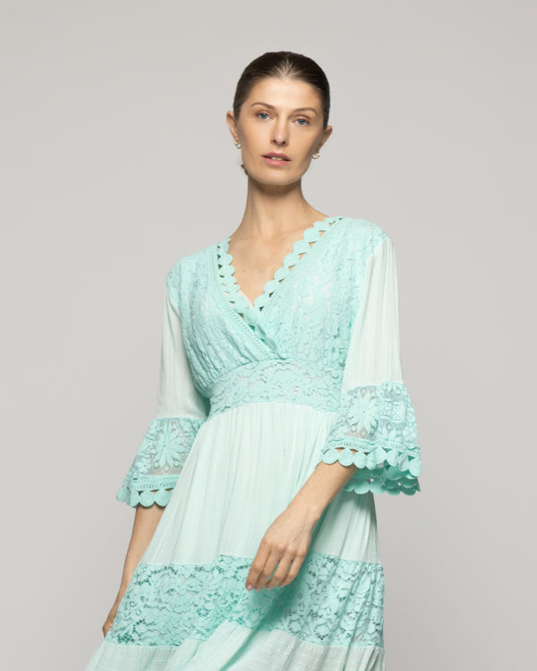 Vestido Mujer Vivi Largo Midi Con Adornos De Encaje Agua Lineatre