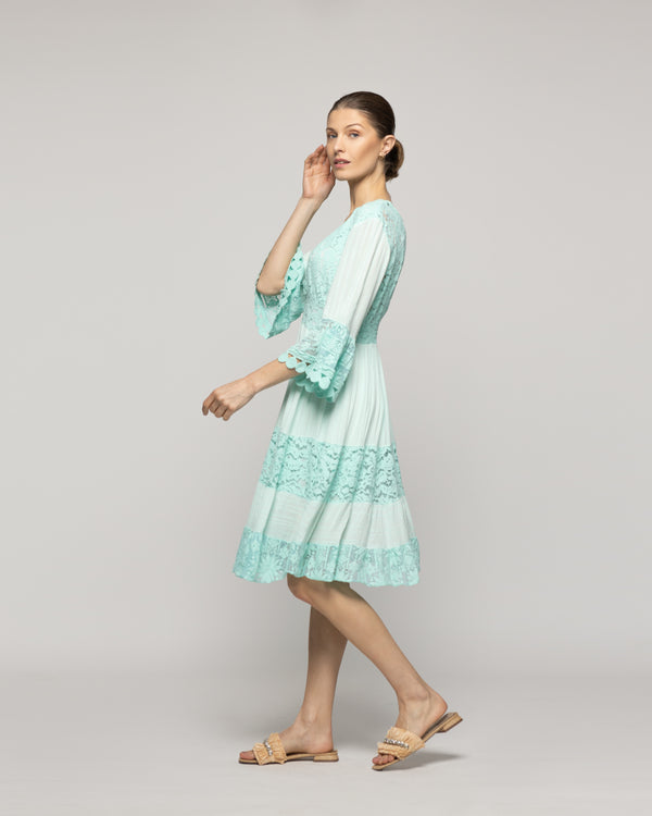 Vestido Mujer Vivi Largo Midi Con Adornos De Encaje Agua Lineatre