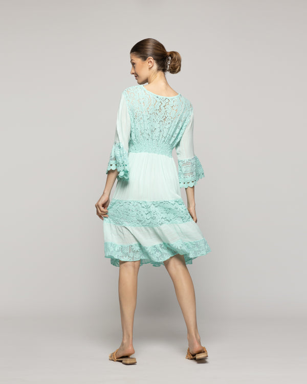 Vestido Mujer Vivi Largo Midi Con Adornos De Encaje Agua Lineatre
