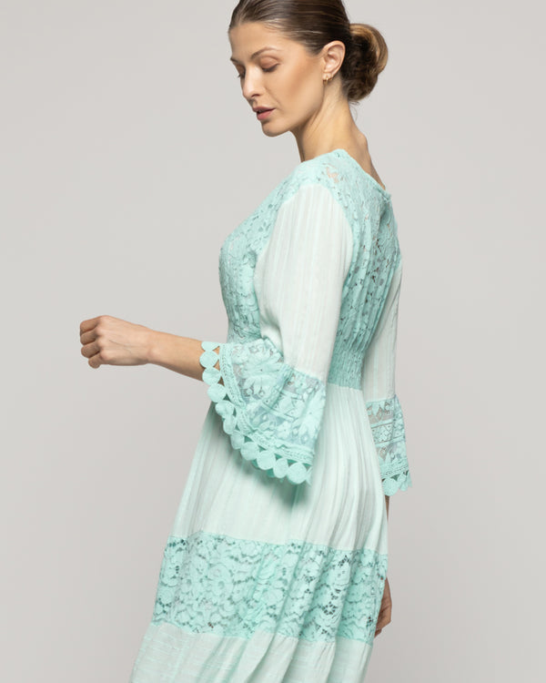 Vestido Mujer Vivi Largo Midi Con Adornos De Encaje Agua Lineatre
