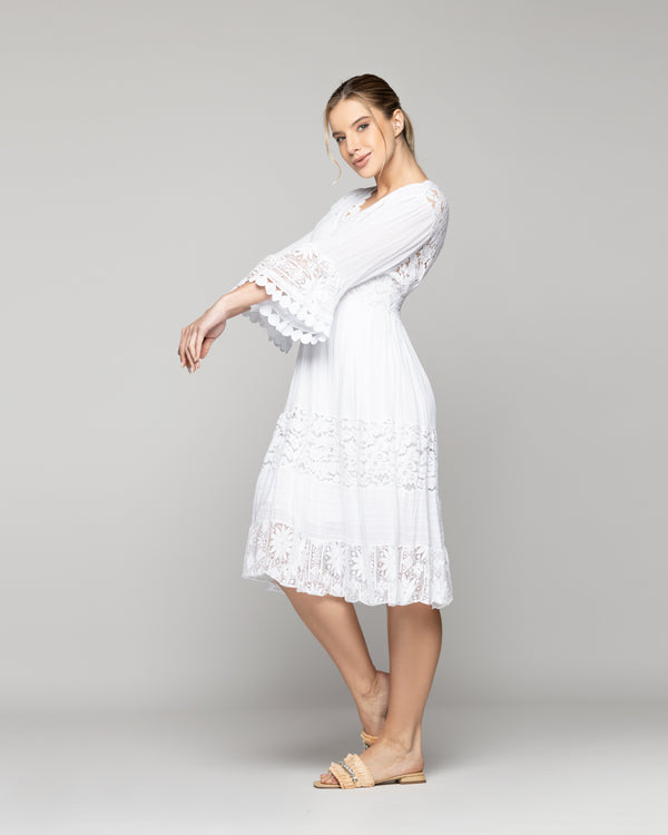 Vestido Mujer Vivi Largo Midi Con Adornos De Encaje Blanco Lineatre