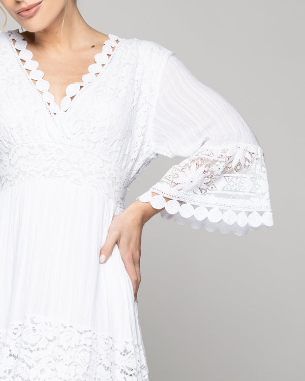 Vestido Mujer Vivi Largo Midi Con Adornos De Encaje Blanco Lineatre
