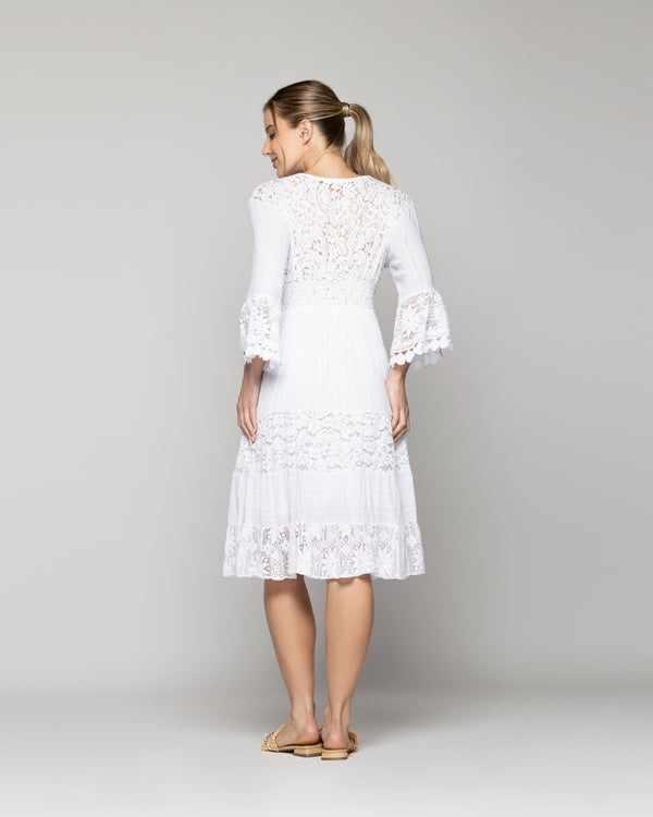 Vestido Mujer Vivi Largo Midi Con Adornos De Encaje Blanco Lineatre