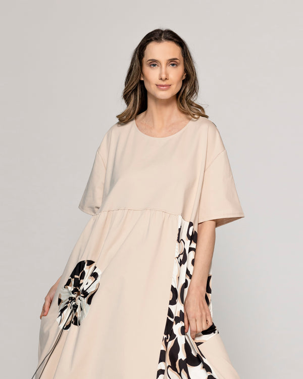 Vestido Mujer Largo Vania Con Bolsillo Decorativo Elasticado Beige Lineatre