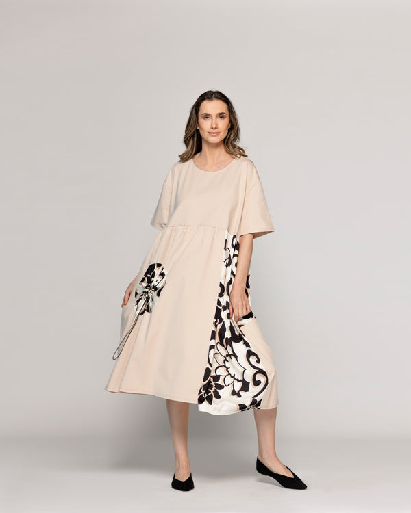 Vestido Mujer Largo Vania Con Bolsillo Decorativo Elasticado Beige Lineatre