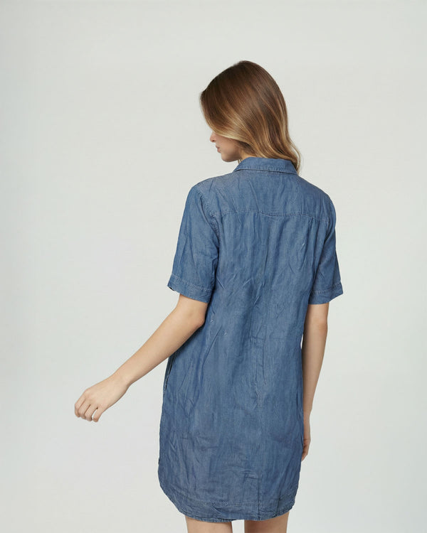 Vestido Mujer Livia Cuello en V cierre Botones Jeans Lineatre