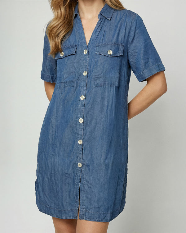 Vestido Mujer Livia Cuello en V cierre Botones Jeans Lineatre