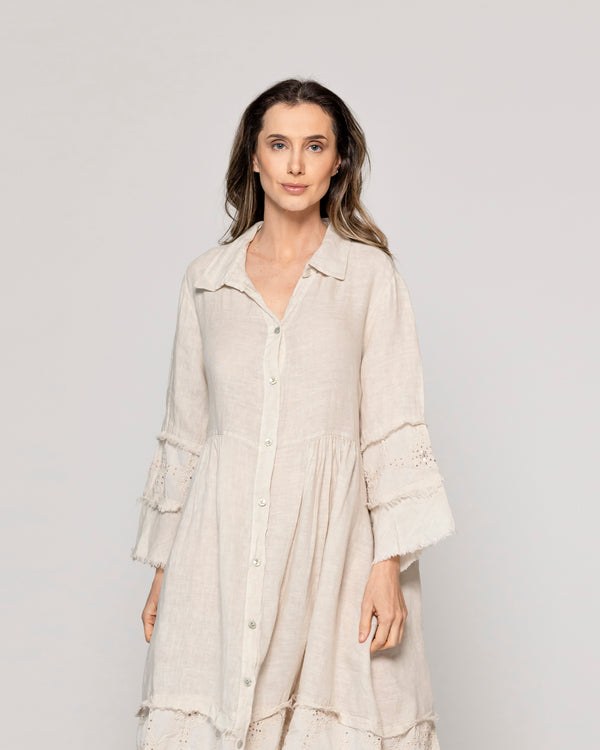 Vestido Mujer Virginia Largo De Lino Con Botones Beige Lineatre