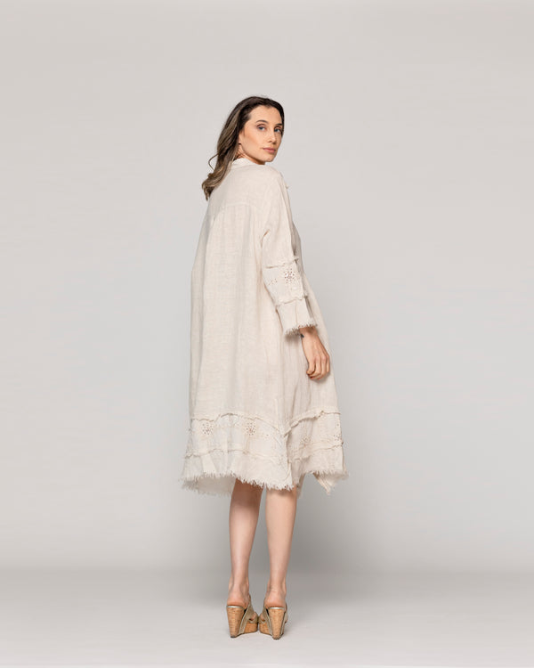 Vestido Mujer Virginia Largo De Lino Con Botones Beige Lineatre
