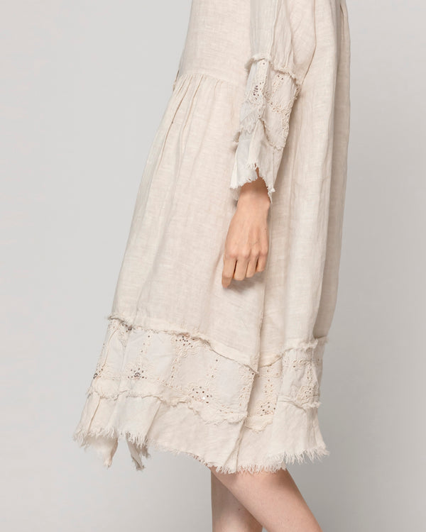 Vestido Mujer Virginia Largo De Lino Con Botones Beige Lineatre