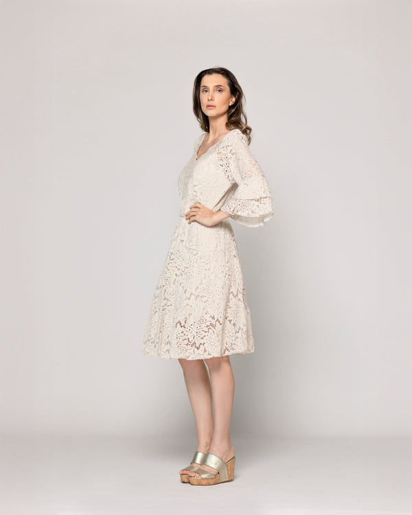 Vestido Mujer Verena Encaje Y Detalles De Lentejuelas Beige Lineatre