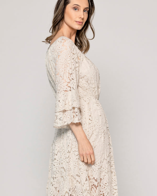 Vestido Mujer Verena Encaje Y Detalles De Lentejuelas Beige Lineatre