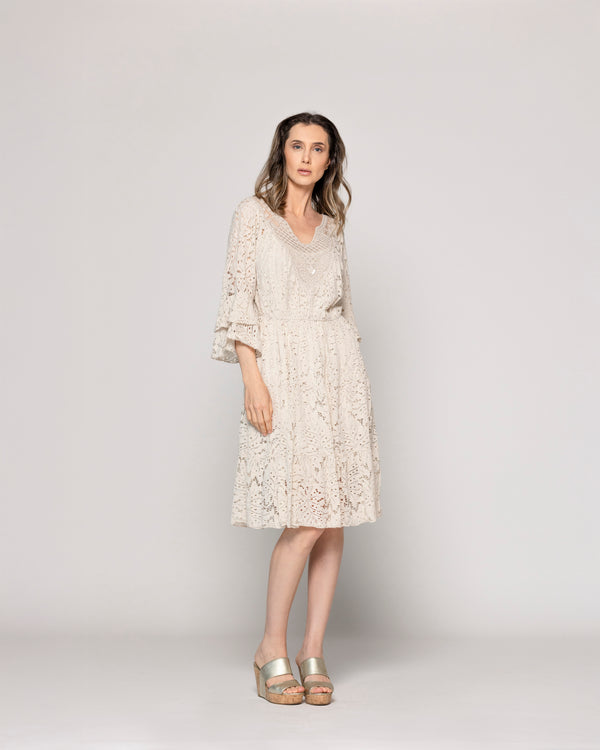 Vestido Mujer Verena Encaje Y Detalles De Lentejuelas Beige Lineatre