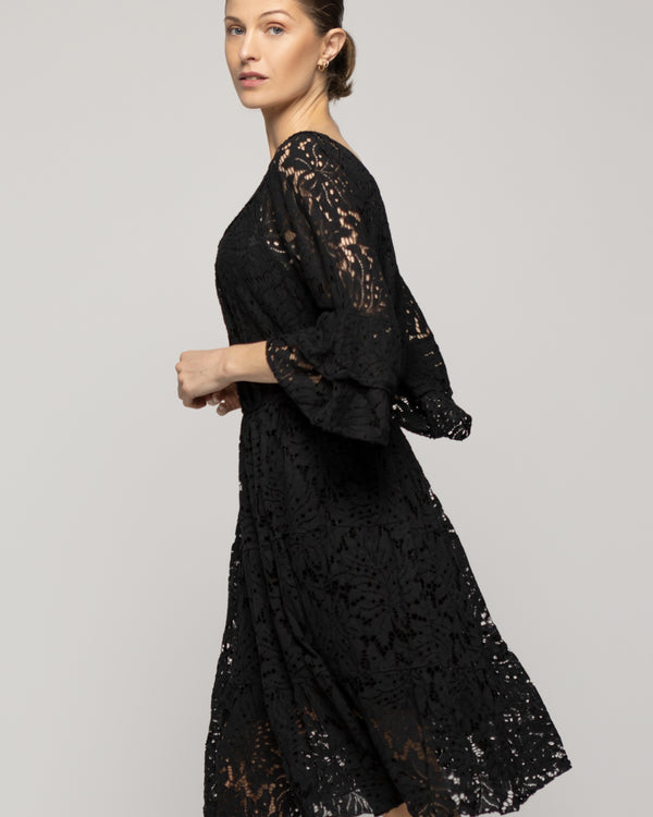 Vestido Mujer Verena Encaje Y Detalles De Lentejuelas Negro Lineatre