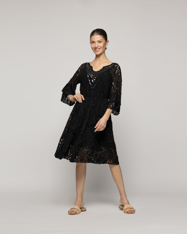 Vestido Mujer Verena Encaje Y Detalles De Lentejuelas Negro Lineatre